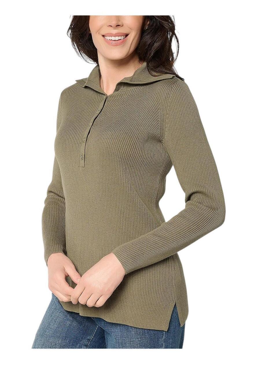 Belle by Kim Gravel Women's Enamel Button Ribbed Henley Tea Leaf - Regular
